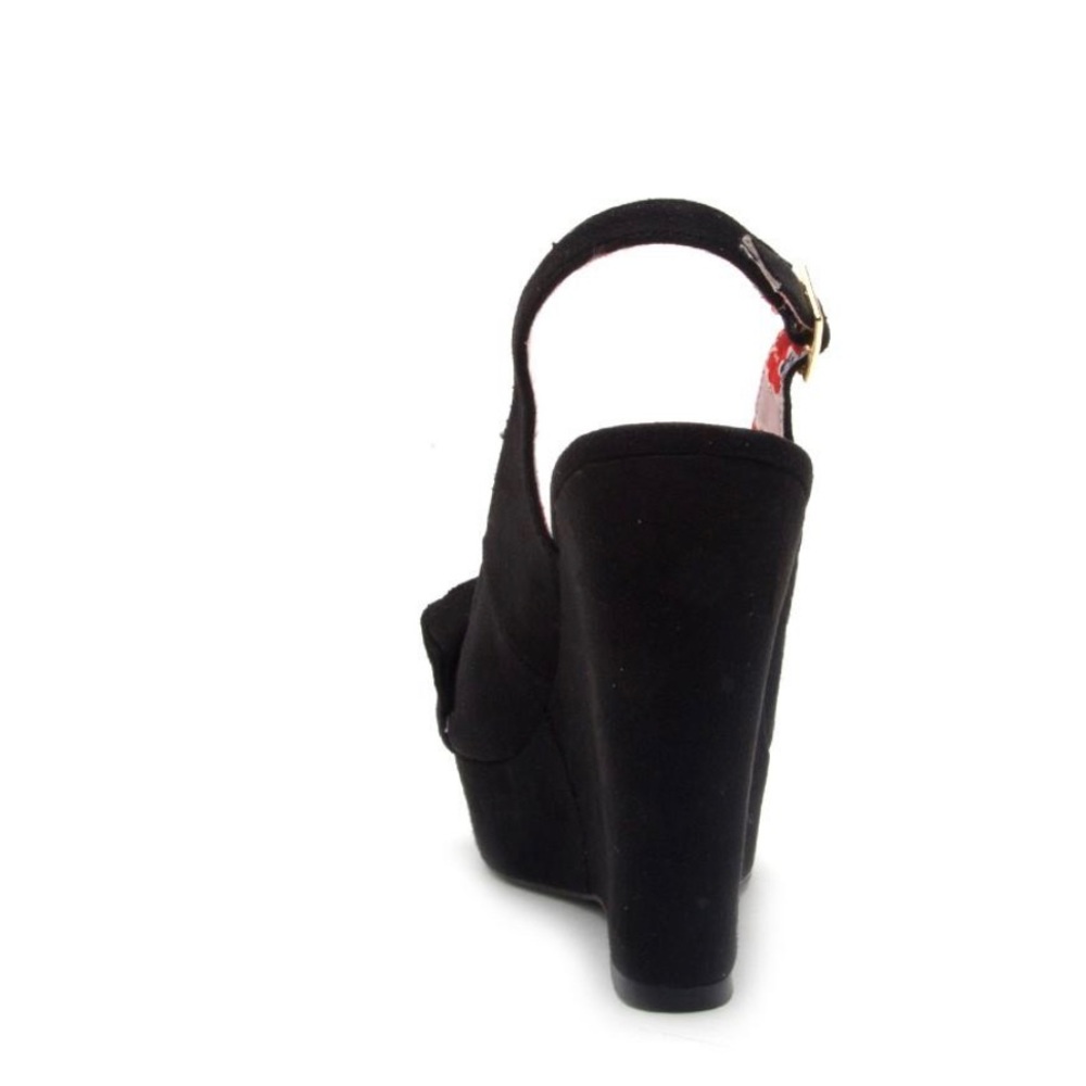 New Women’s Ruffle Slingback Wedge Black - Picture 3 of 4